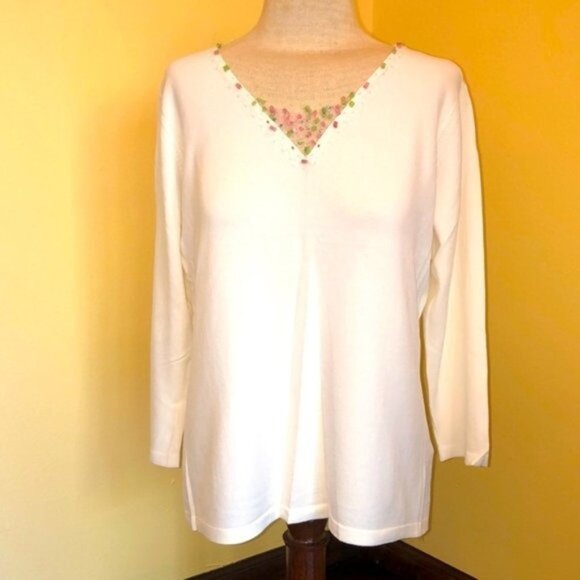 Cream Knit 3/4 Sleeve Top - Picture 1 of 10